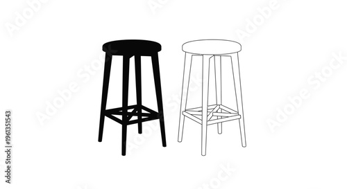 Two bar stools one black and one white in a simple silhouette