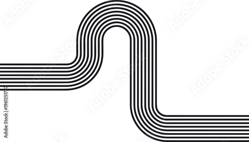Abstract geometric design with parallel curved lines forming a winding path