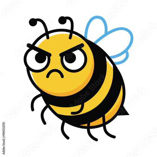 A cartoon bee with an annoyed and frustrated expression looking directly at the viewer