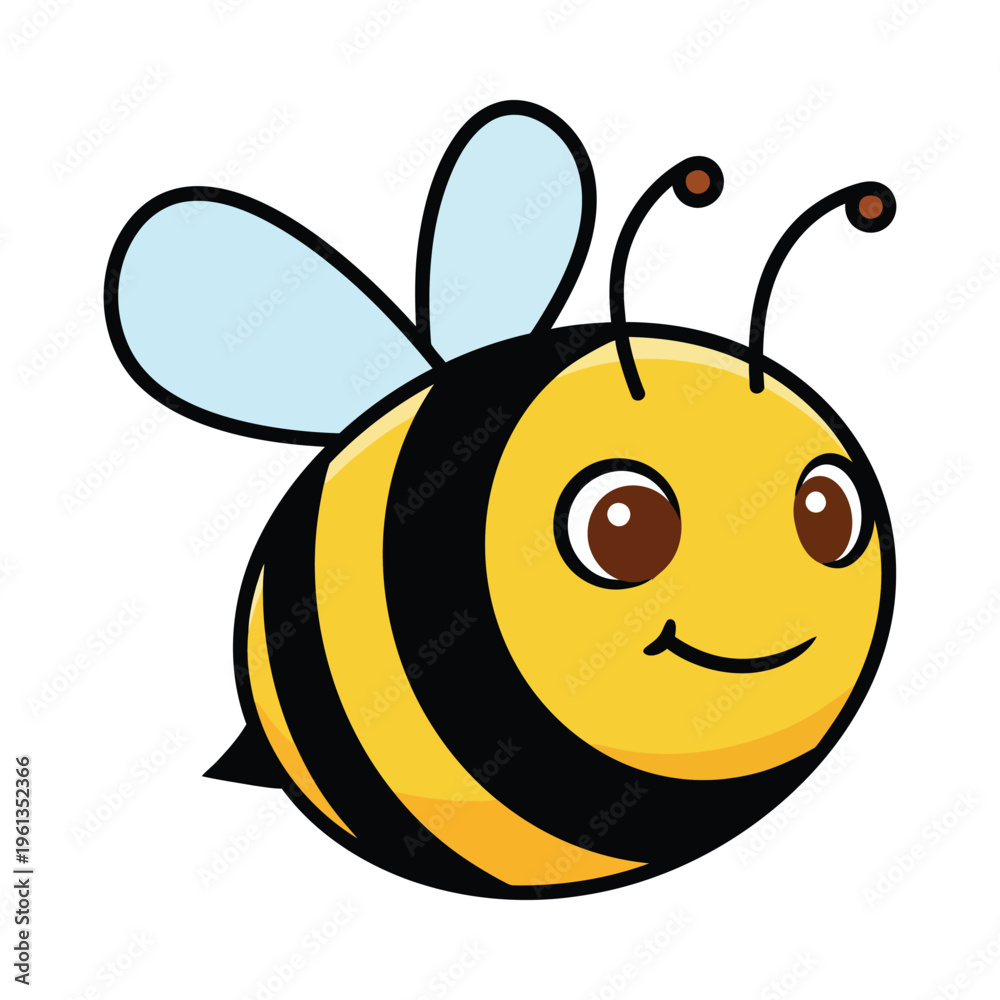 Obraz premium A cheerful cartoon bee with wings spread out and smiling face