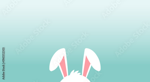 Cute white bunny ears peeking over a pastel blue background for Easter celebrations
