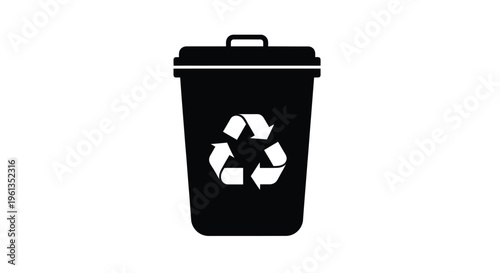 Black recycling bin with arrows a simple graphic silhouette
