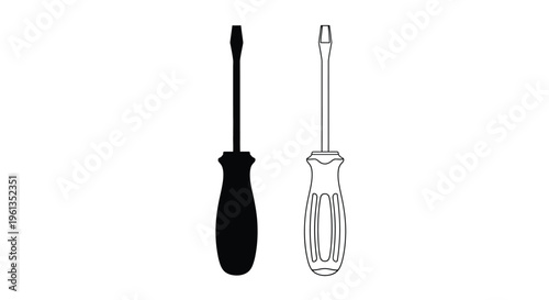 Two screwdrivers one filled one outlined detailed illustration silhouette