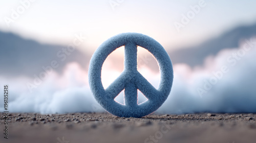 Symbol of peace emerging through clearing fog for tranquil commercial concept