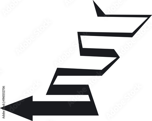 Stylized zigzag arrow pointing to the left with bold outline