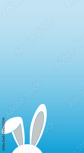 Cute white bunny ears peeking over a blue gradient background for Easter