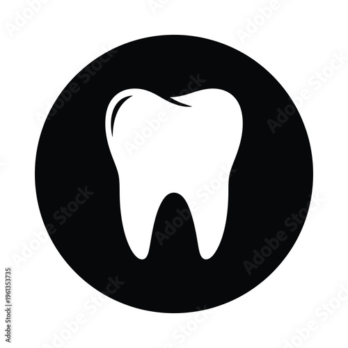 A simple icon of a tooth inside a black circle for dental or healthcare branding