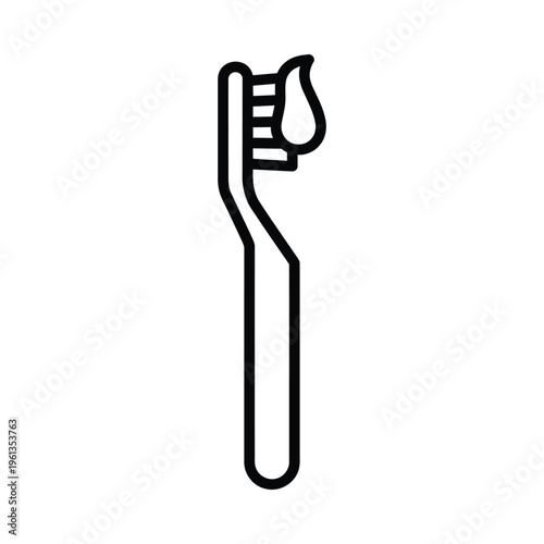 A stylized illustration of a toothbrush with a droplet of liquid on its bristles