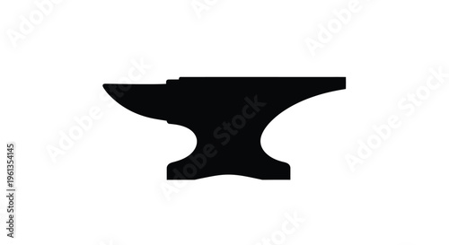 A stark black anvil form dominates a white background silhouette