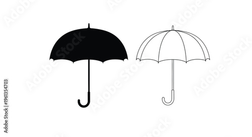 Two umbrellas displayed one solid black and one outlined silhouette