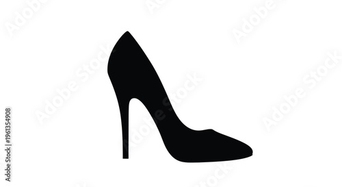 Elegant black high heel shoe depicted in a stark silhouette
