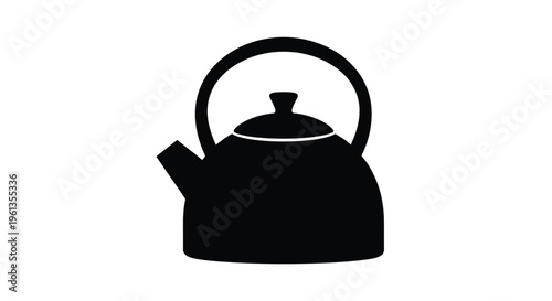 A simple black silhouette of a traditional teapot with curved handle