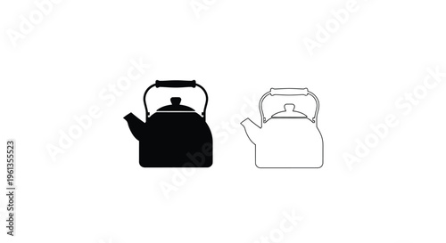 Two teapots one black and one white shown in outline silhouette