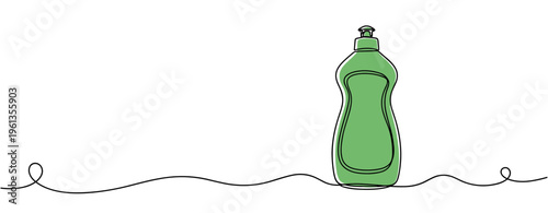 Plastic dish soap bottle standing on continuous line surface. no editable strokes