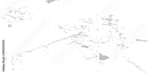 Abstract industrial complex with conveyor system and architectural structures in minimalist high-contrast white and gray