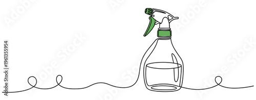 Spray bottle partially filled positioned on single line surface. no editable strokes