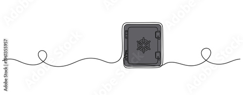 Safe deposit box closed on continuous line minimal background. no editable strokes