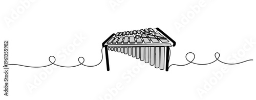 Xylophone mallet instrument illustrated on continuous line. no editable strokes
