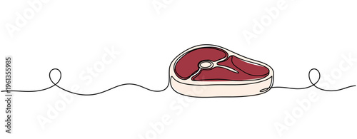 Raw steak piece resting on flat minimalist white background. no editable strokes