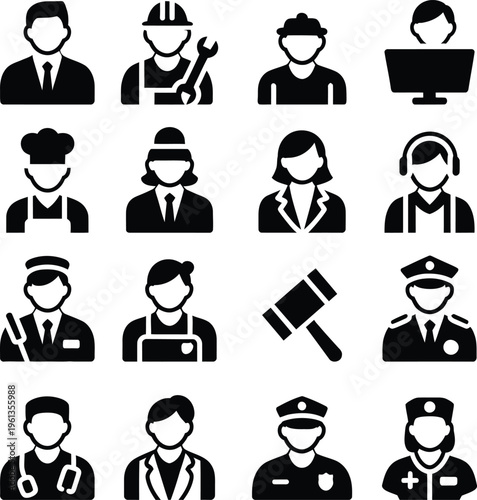Collection of icons representing various professional and occupational roles