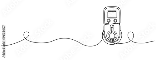 Clamp meter measuring current on continuous line illustration. no editable strokes