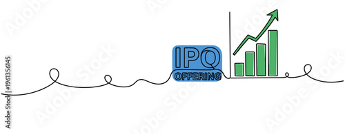 Ipo label with rising bar chart indicated by single line. no editable strokes
