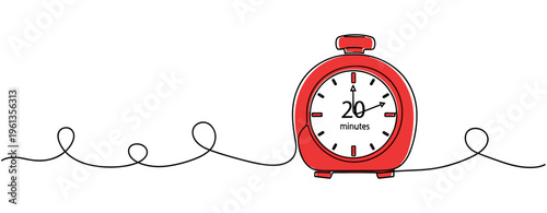 Red timer showing 20 minutes on continuous line background. no editable strokes