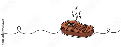 Grilled steak sizzling with steam on white minimal background. no editable strokes