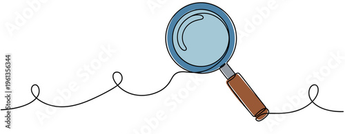 Magnifying glass hovering over wavy line on white background. no editable strokes
