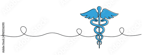 Medical caduceus symbol on continuous line background. no editable strokes
