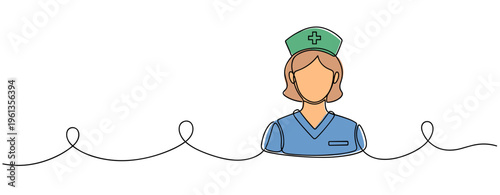 Nurse figure presented in single line continuous drawing. no editable strokes