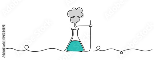 Erlenmeyer flask steaming with liquid on lab stand white background. no editable strokes