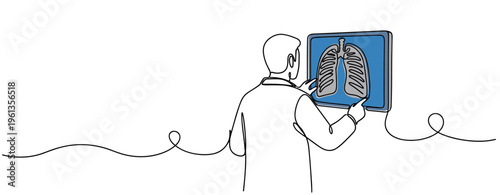 Doctor examining lung x ray in clinical setting on white backdrop. no editable strokes