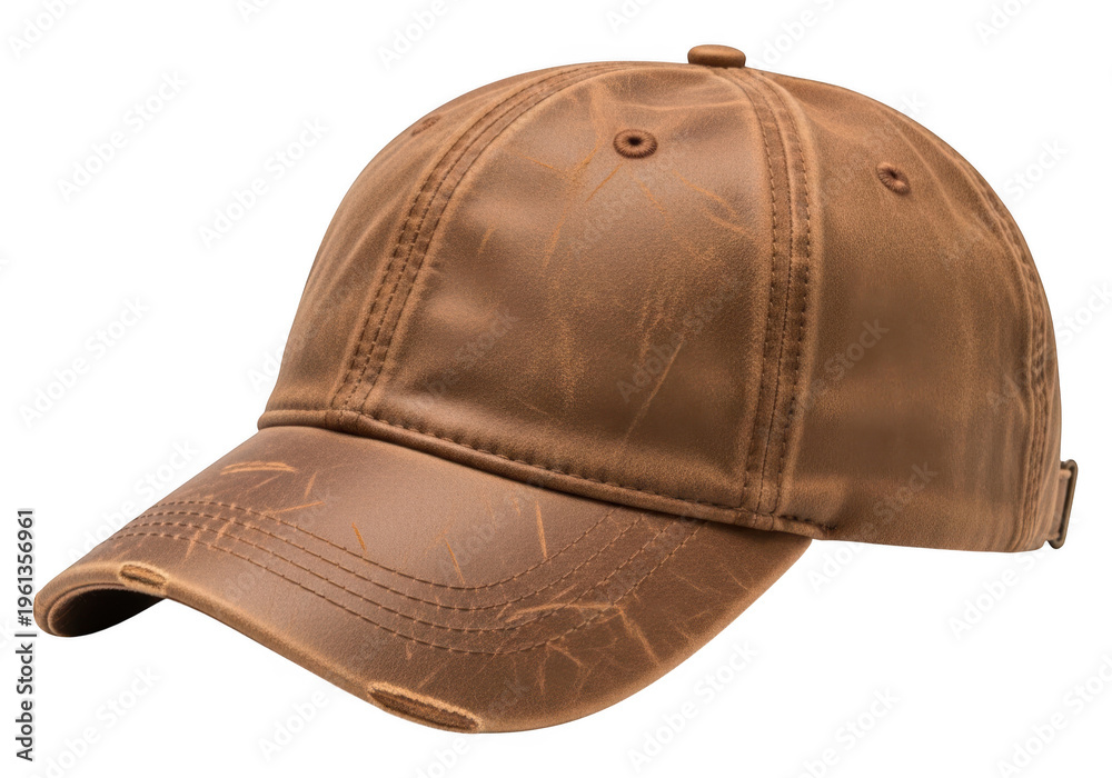 Fototapeta premium Isolated brown baseball cap with curved brim on transparent background