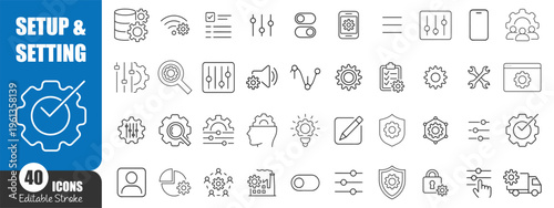 Settings and Configuration Line Icons Set – System, Interface, Dashboard and Technology Outline Vector Collection