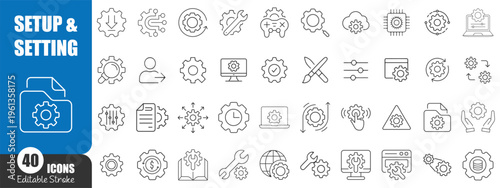 Settings and Configuration Line Icons Set – System, Interface, Dashboard and Technology Outline Vector Collection
