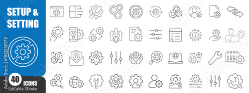 Settings and Configuration Line Icons Set – System, Interface, Dashboard and Technology Outline Vector Collection