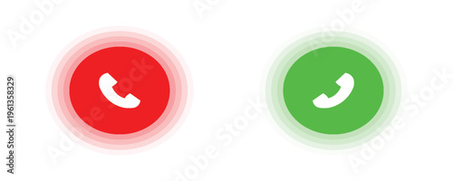 Phone call icon accept and decline. Icons depict the option to accept or decline phone call with red and green buttons. Phone icon. Answer and hang up the phone icon. Accept and decline incoming call