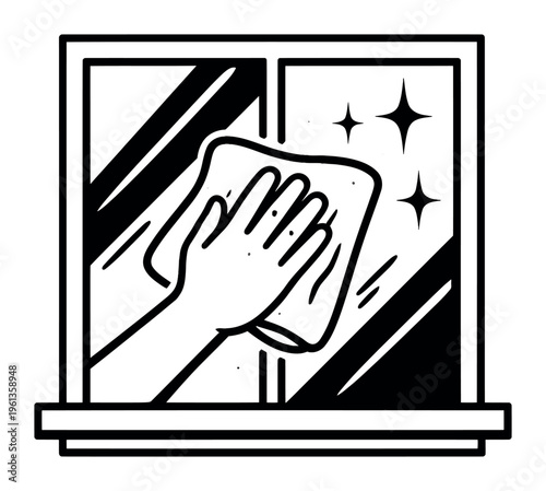 Polishing a window with a cloth to create a sparkling finish, showcasing the effectiveness of household cleaning and sanitization