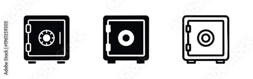 Safe Box Icon Set. Security, Banking, and Valuable Storage Symbols for Protection and Finance.