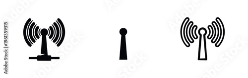 Antenna and Signal Transmitter Icons Set. Wireless Communication and Network Symbols.