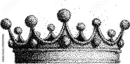 Ornate royal crown rendered in black and white stippling with detailed jewels and texture for emblem background or vintage decorative design