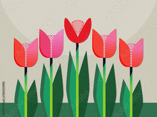 Bunte Tulpen als Vektorgrafik auf hellem Hintergrund