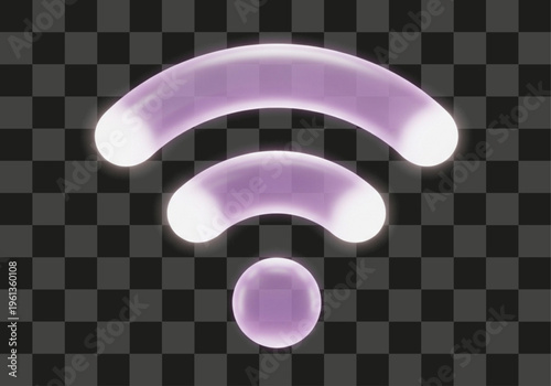 Glowing purple WiFi wireless internet signal symbol modern digital connection icon