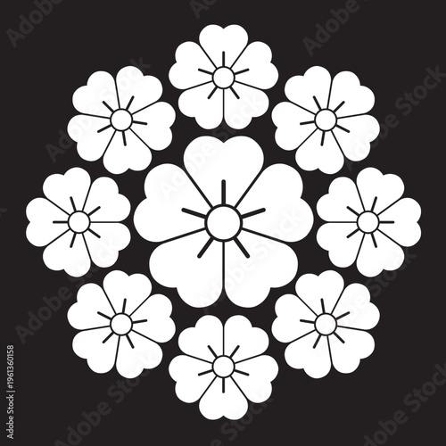 日本の伝統的な家紋「桜紋」のイラストベクターデータ