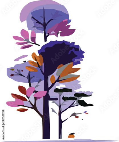 Colorful tree with vibrant leaves in artistic style, abstract nature illustration perfect for creative design, seasonal themes and modern digital artwork project
