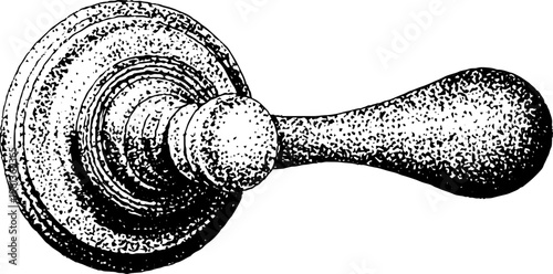 Door knob round grip stippled black and white vintage hardware drawing for design background and engraving-style handle element