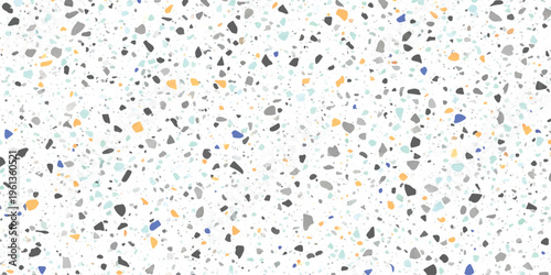 Seamless terrazzo pattern with colorful stone chips on a clean white background for interior design Vector, illustration