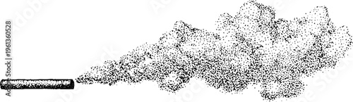 Exhaust pipe emitting a flowing smoke plume black and white stippled illustration for environmental poster background and pollution awareness design