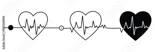 Heartbeat line icon vector illustration, set of heartbeat icons on symbol cardiogram, heart logo, featuring electrocardiogram lines